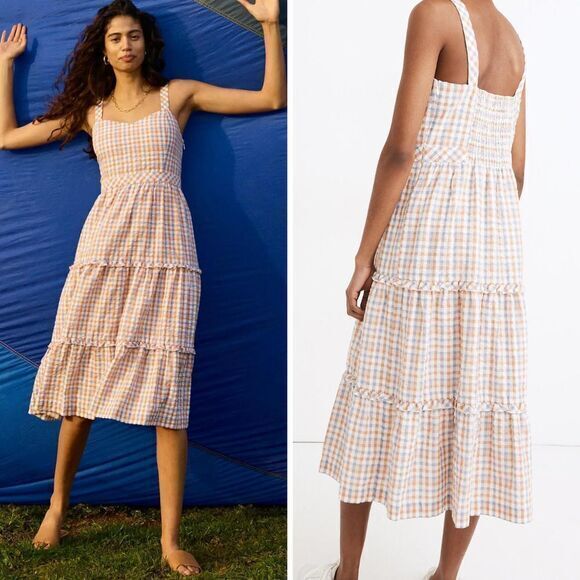 NEW Madewell Gingham Sweetheart‎ Ruffle-Tiered Midi Dress, 14 - Picture 1 of 16